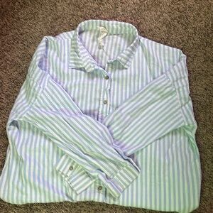 Free people blue and white striped button up